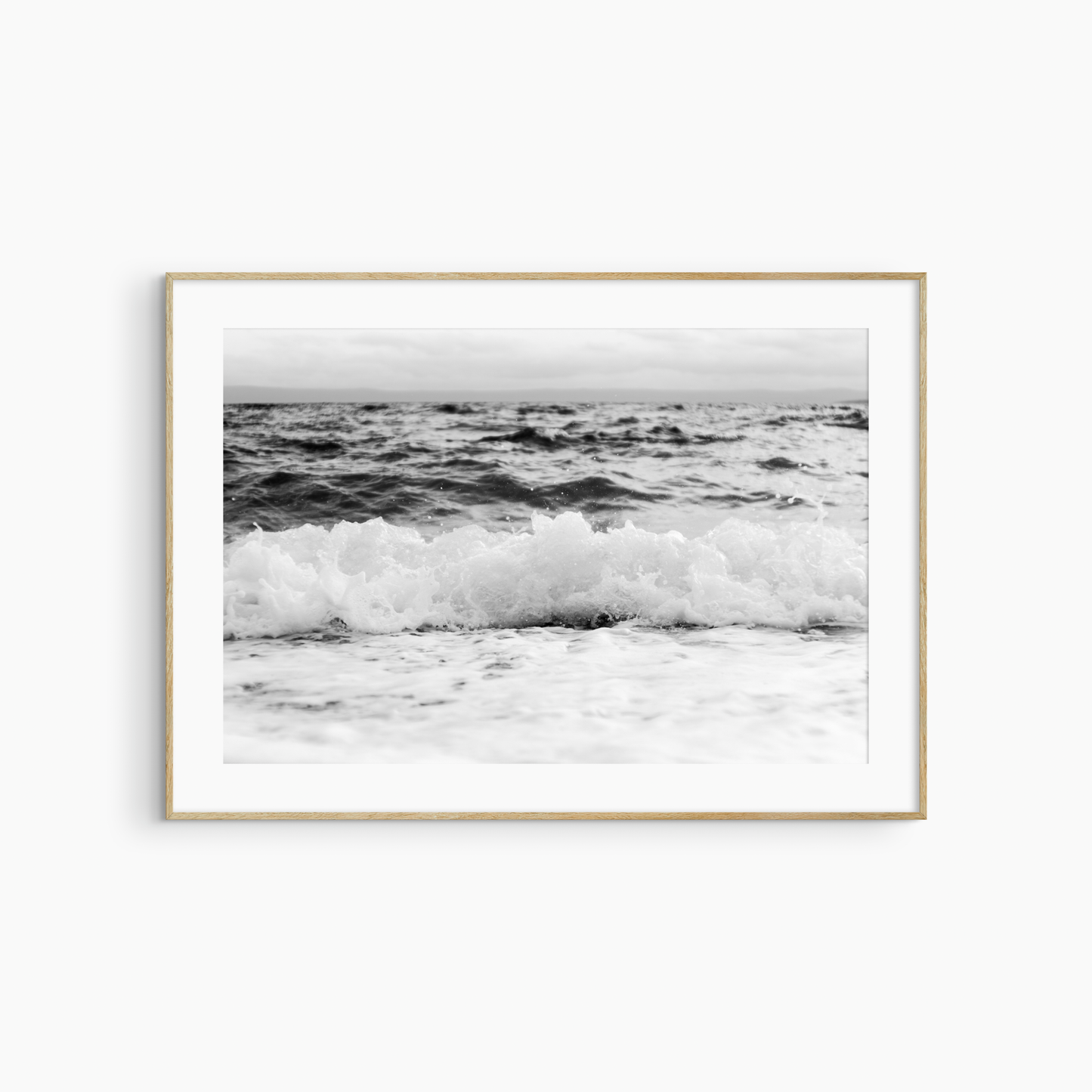 Printable stormy sea photography, black and white ocean wave wall art, dramatic coastal print