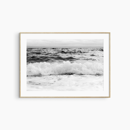 Printable stormy sea photography, black and white ocean wave wall art, dramatic coastal print