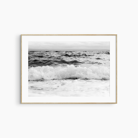Printable stormy sea photography, black and white ocean wave wall art, dramatic coastal print