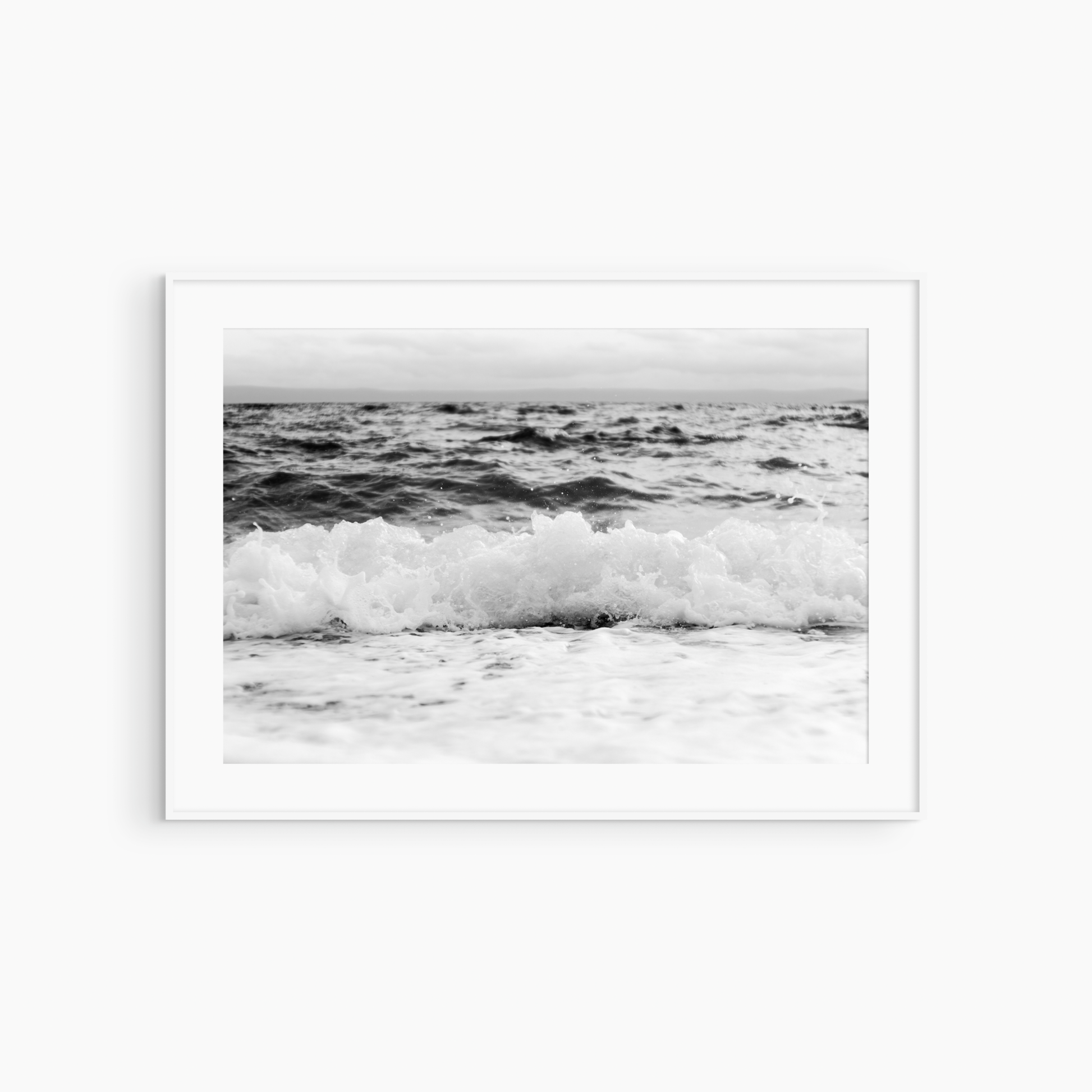 Black and white crashing wave print, stormy sea and sky wall art, coastal photography printable