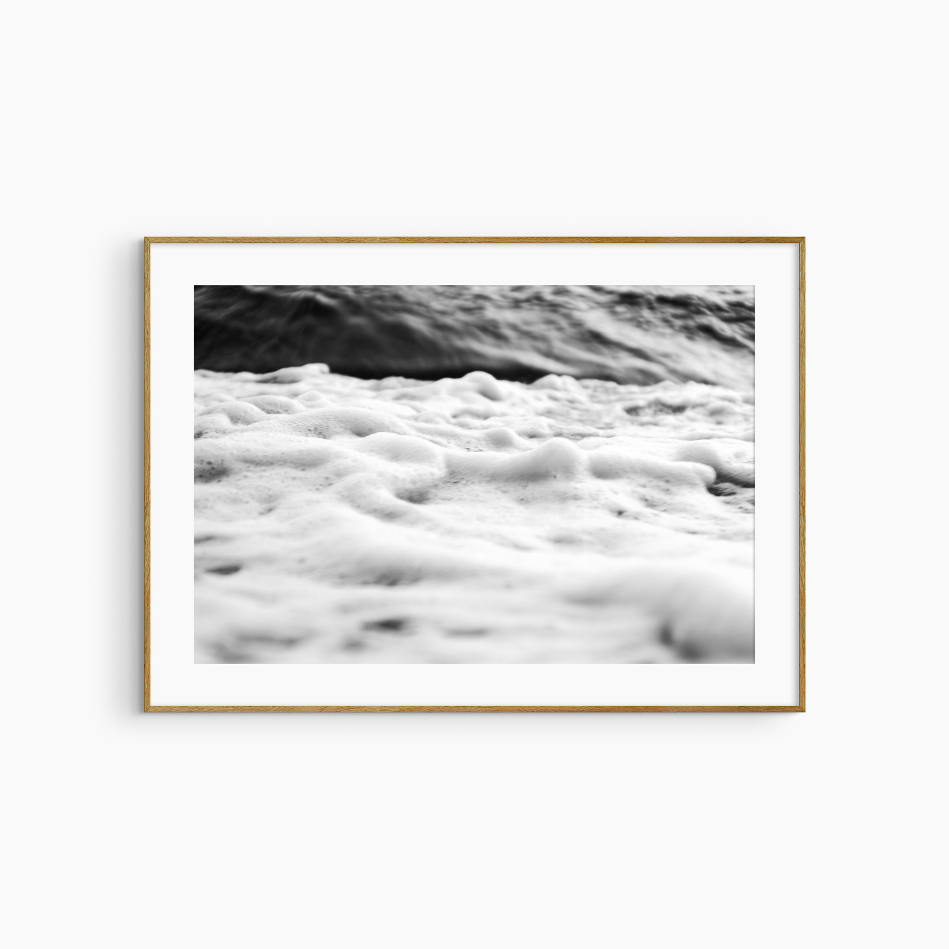 Sea foam and dark wave photography print, black and white coastal wall art, dramatic shore print