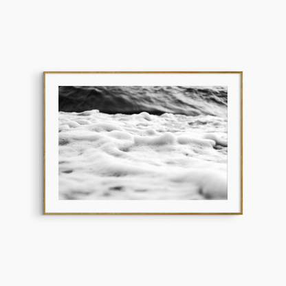Sea foam and dark wave photography print, black and white coastal wall art, dramatic shore print