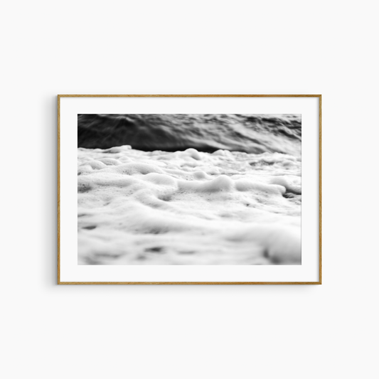 Sea foam and dark wave photography print, black and white coastal wall art, dramatic shore print
