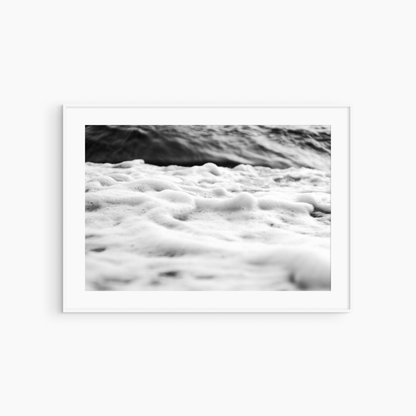 Black and white sea foam photography print, dramatic wave coastal wall art, foam and dark water print
