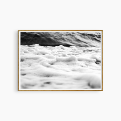Printable sea foam photography, black and white wave wall art, low angle coastal shore print