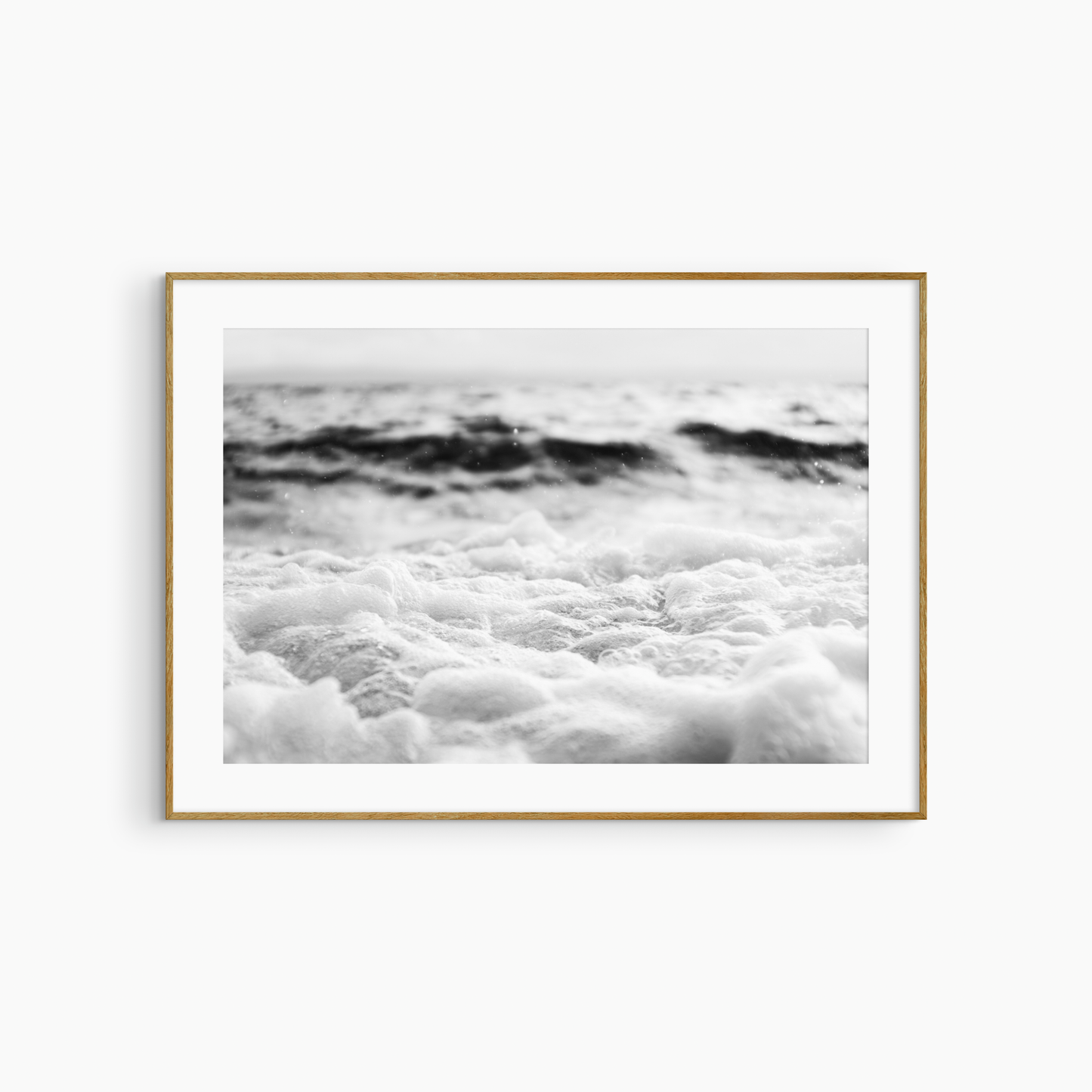 Black and white sea foam photography print, airy coastal wall art, soft wave and sky print