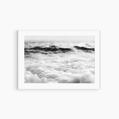 Soft sea foam and wave photography print, black and white coastal wall art, airy ocean print