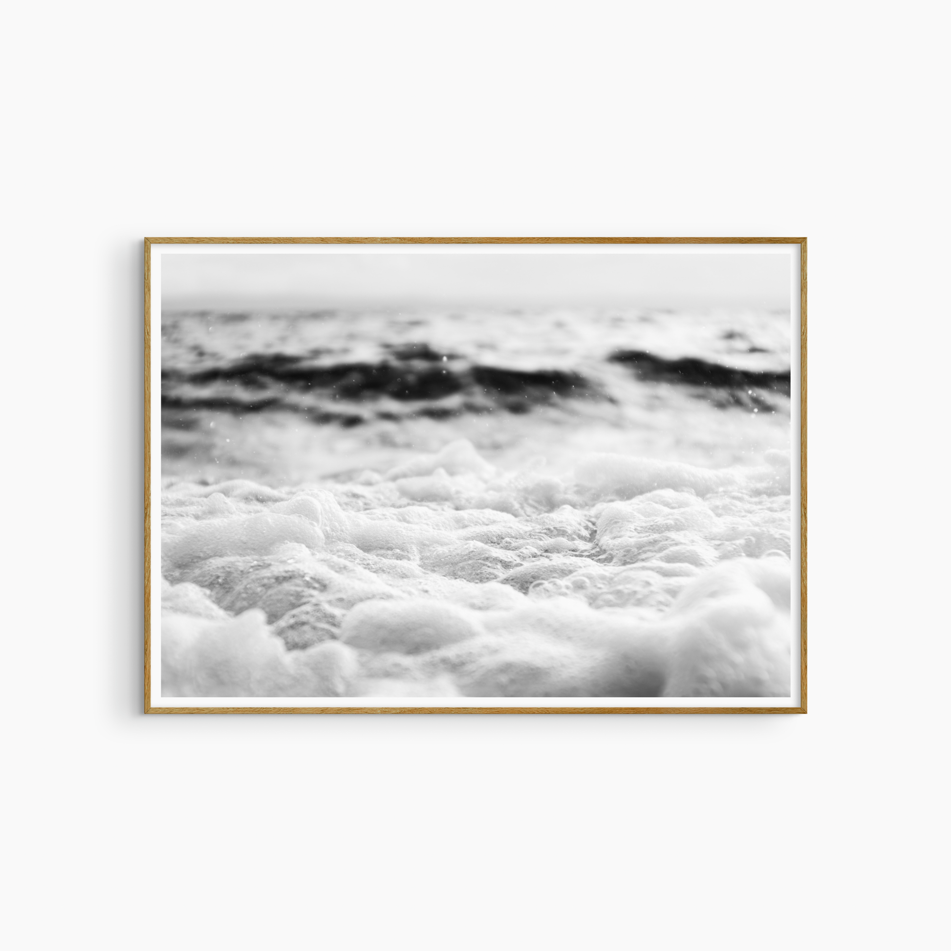 Printable sea foam photography, black and white coastal wave wall art, luminous shore print