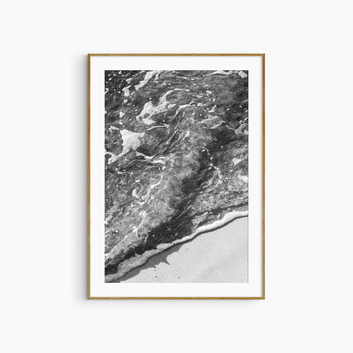 Shallow water and foam photography print, black and white coastal wall art, abstract shoreline print