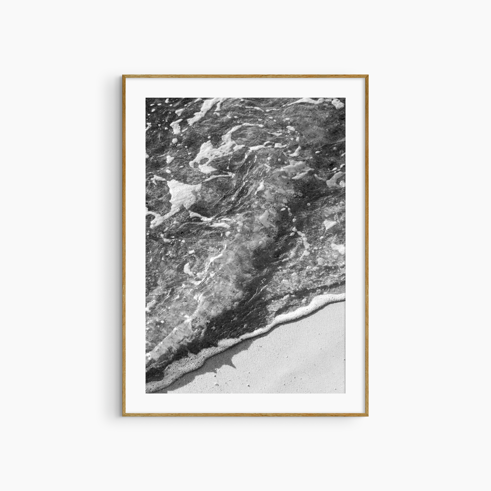 Shallow water and foam photography print, black and white coastal wall art, abstract shoreline print