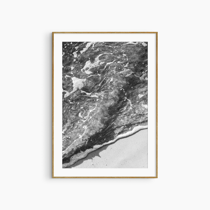Shallow water and foam photography print, black and white coastal wall art, abstract shoreline print