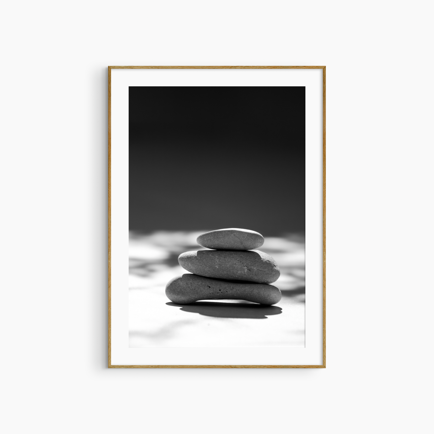 Black and white stacked stones photography print, minimalist coastal wall art, pebble balance print