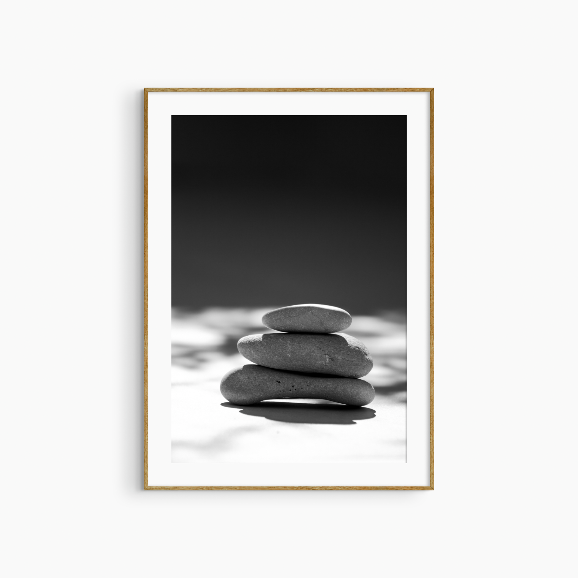 Black and white stacked stones photography print, minimalist coastal wall art, pebble balance print