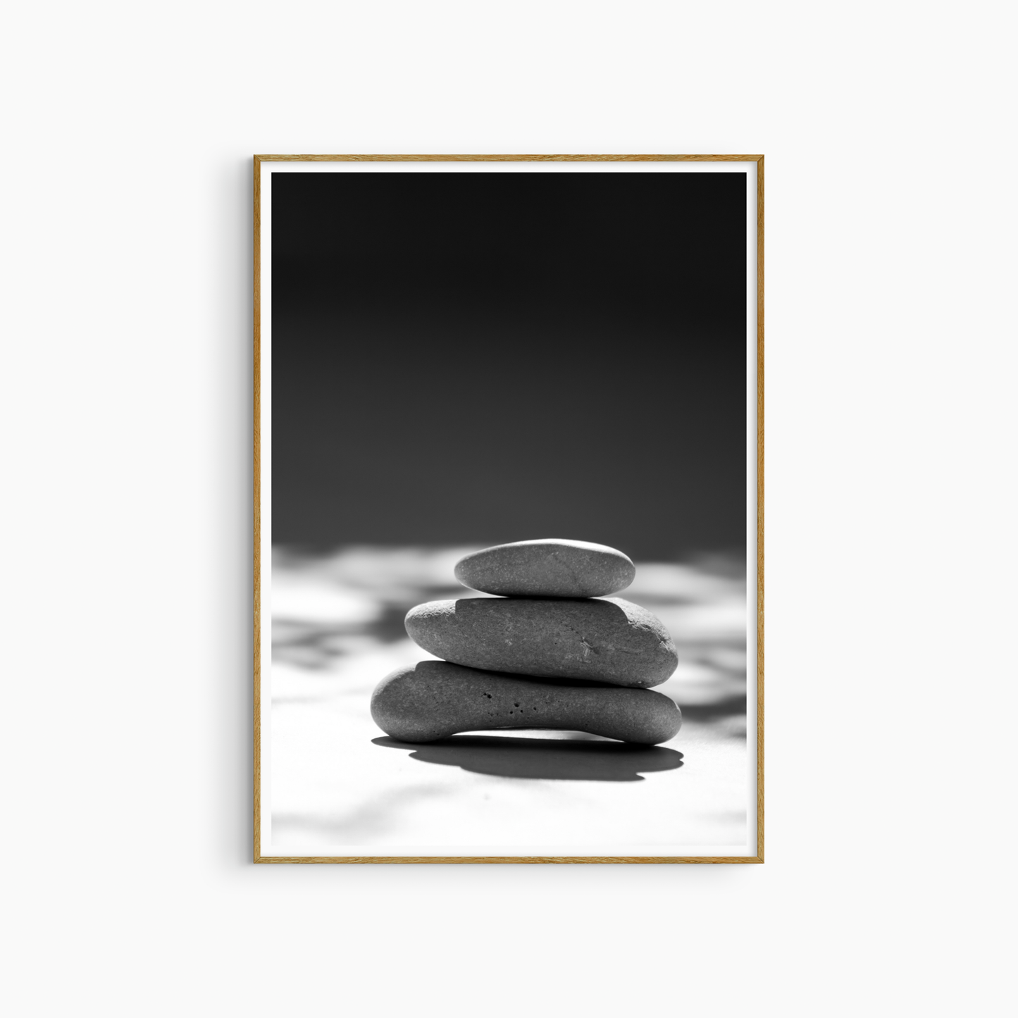 Three stacked stones photography print, black and white minimalist wall art, coastal pebble print