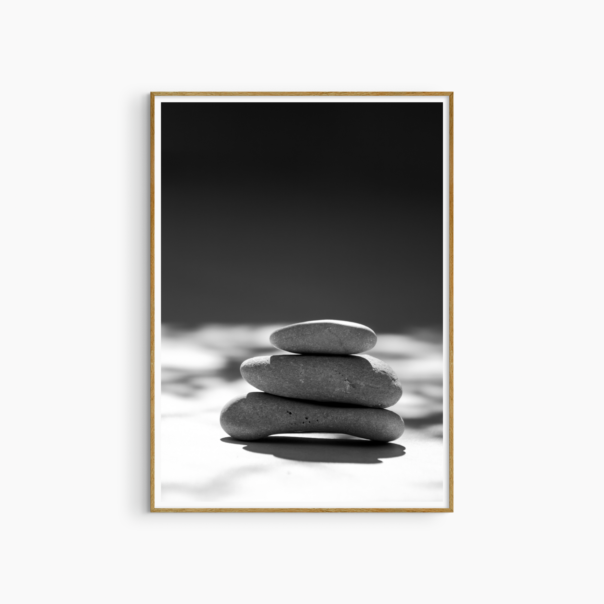 Three stacked stones photography print, black and white minimalist wall art, coastal pebble print