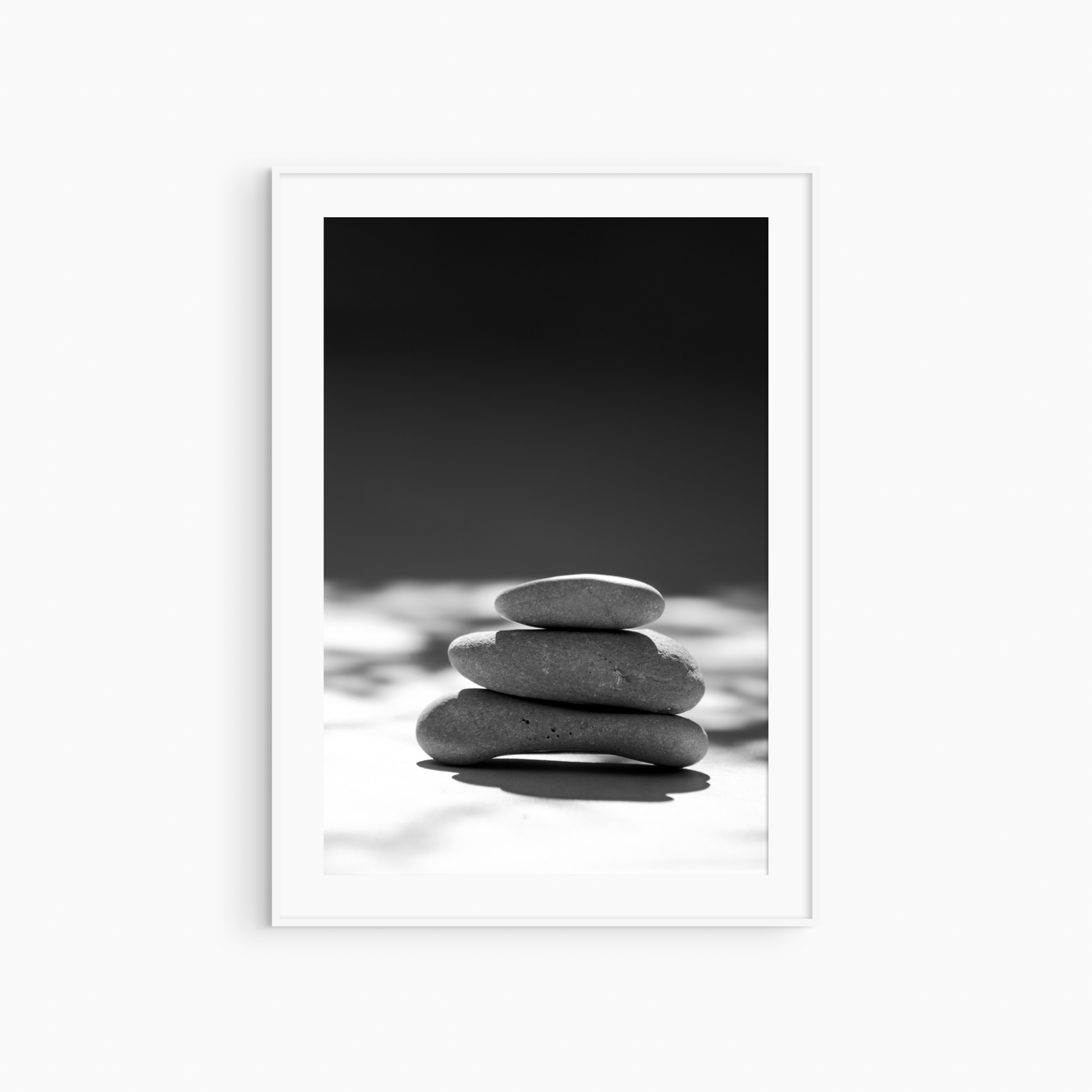 Printable stacked pebbles photography, black and white stone wall art, meditative coastal print