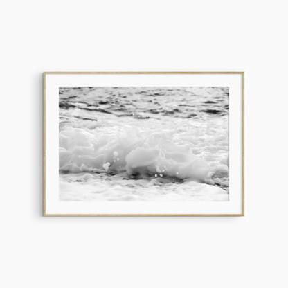 Black and white foamy wave photography print, dynamic coastal wall art, churning sea foam print