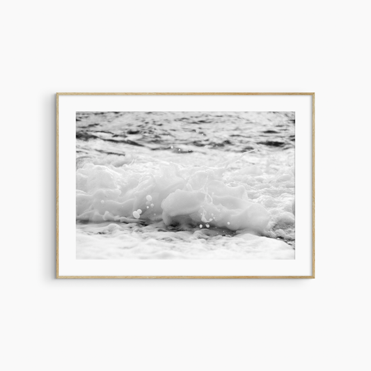 Black and white foamy wave photography print, dynamic coastal wall art, churning sea foam print