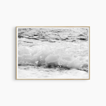 Printable foamy wave photography, black and white ocean wall art, wild sea foam coastal print