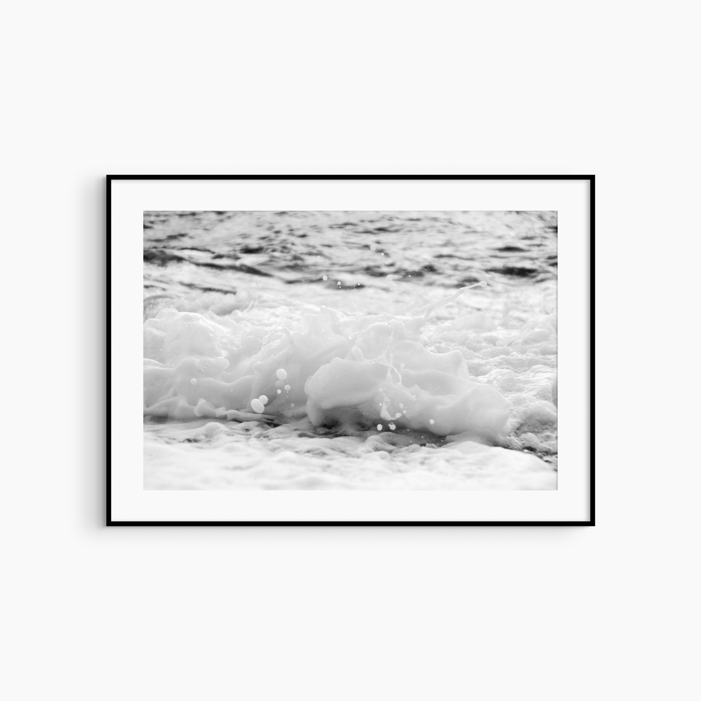 Dynamic wave and foam photography print, black and white coastal wall art, energetic ocean print