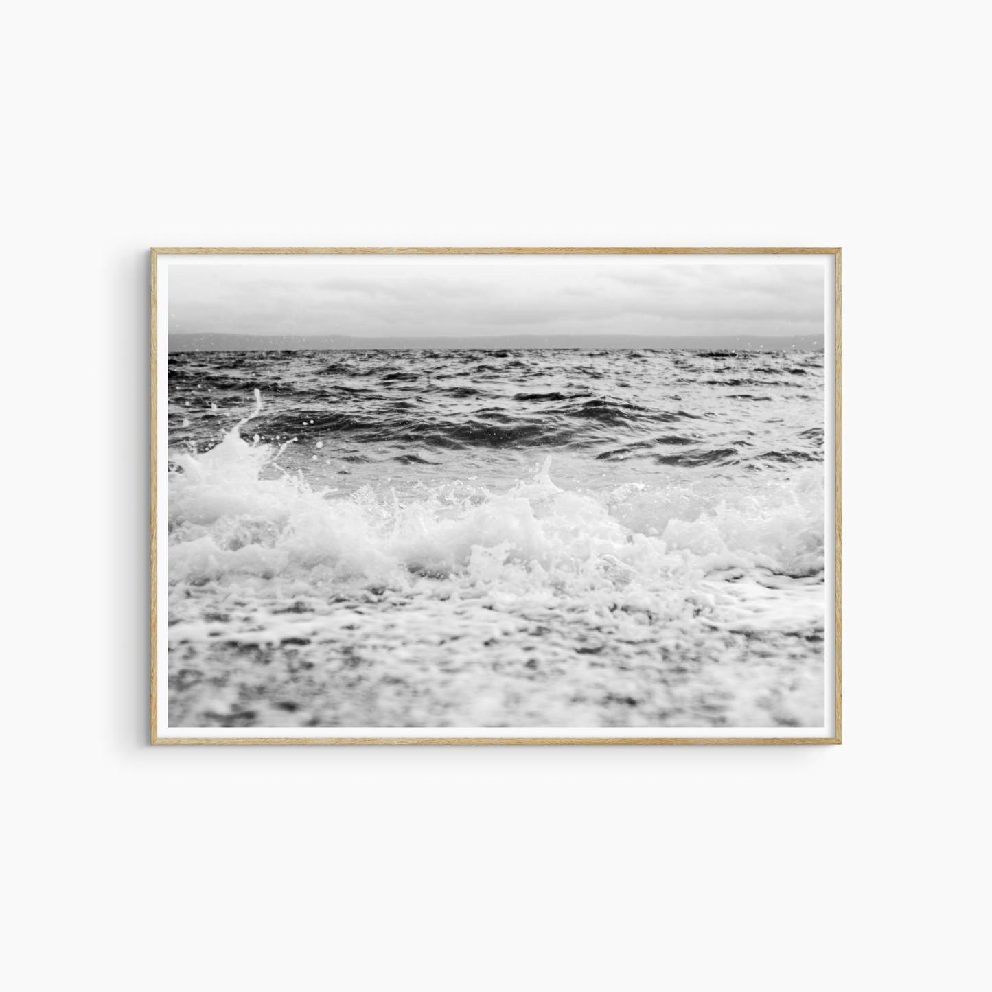 Black and white crashing wave photography print, stormy sea coastal wall art, dramatic ocean print