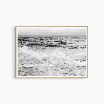 Black and white crashing wave photography print, stormy sea coastal wall art, dramatic ocean print