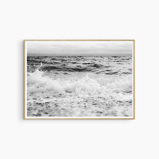 Black and white crashing wave photography print, stormy sea coastal wall art, dramatic ocean print