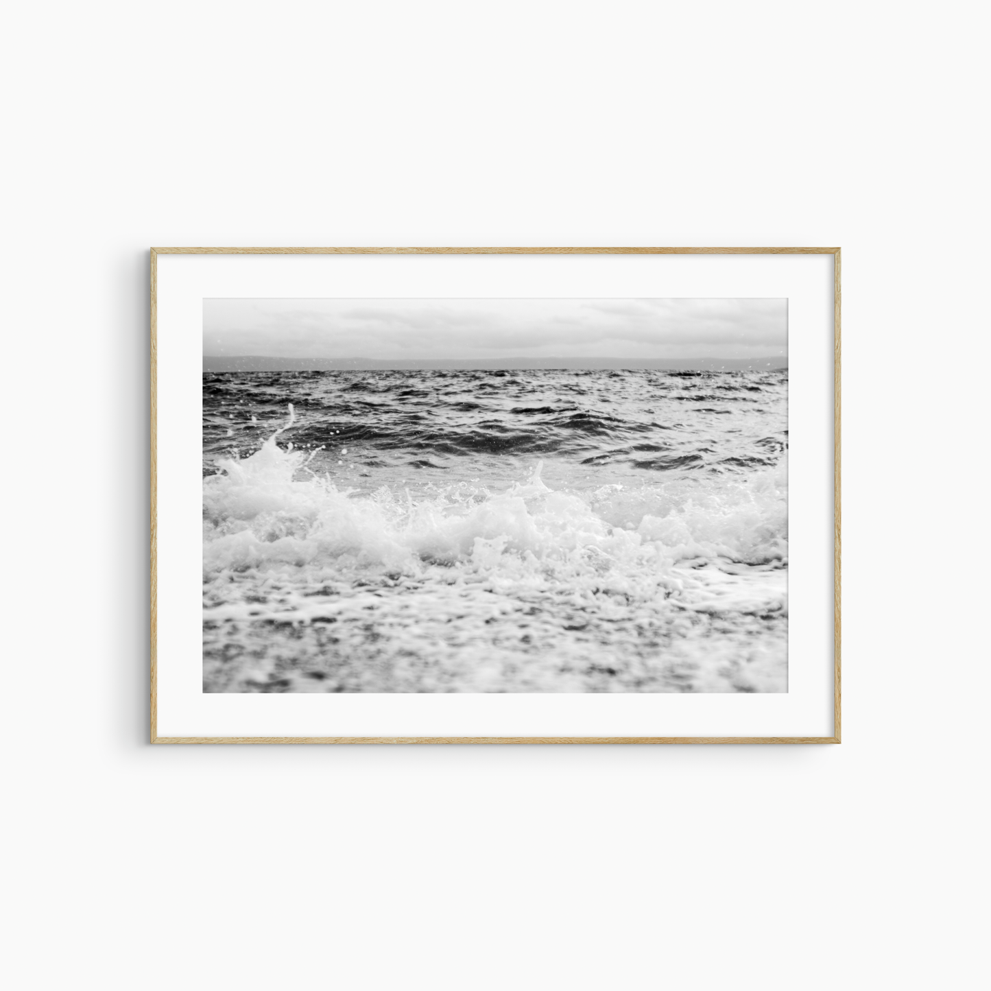 Printable crashing wave photography, black and white stormy ocean wall art, dramatic coastal print