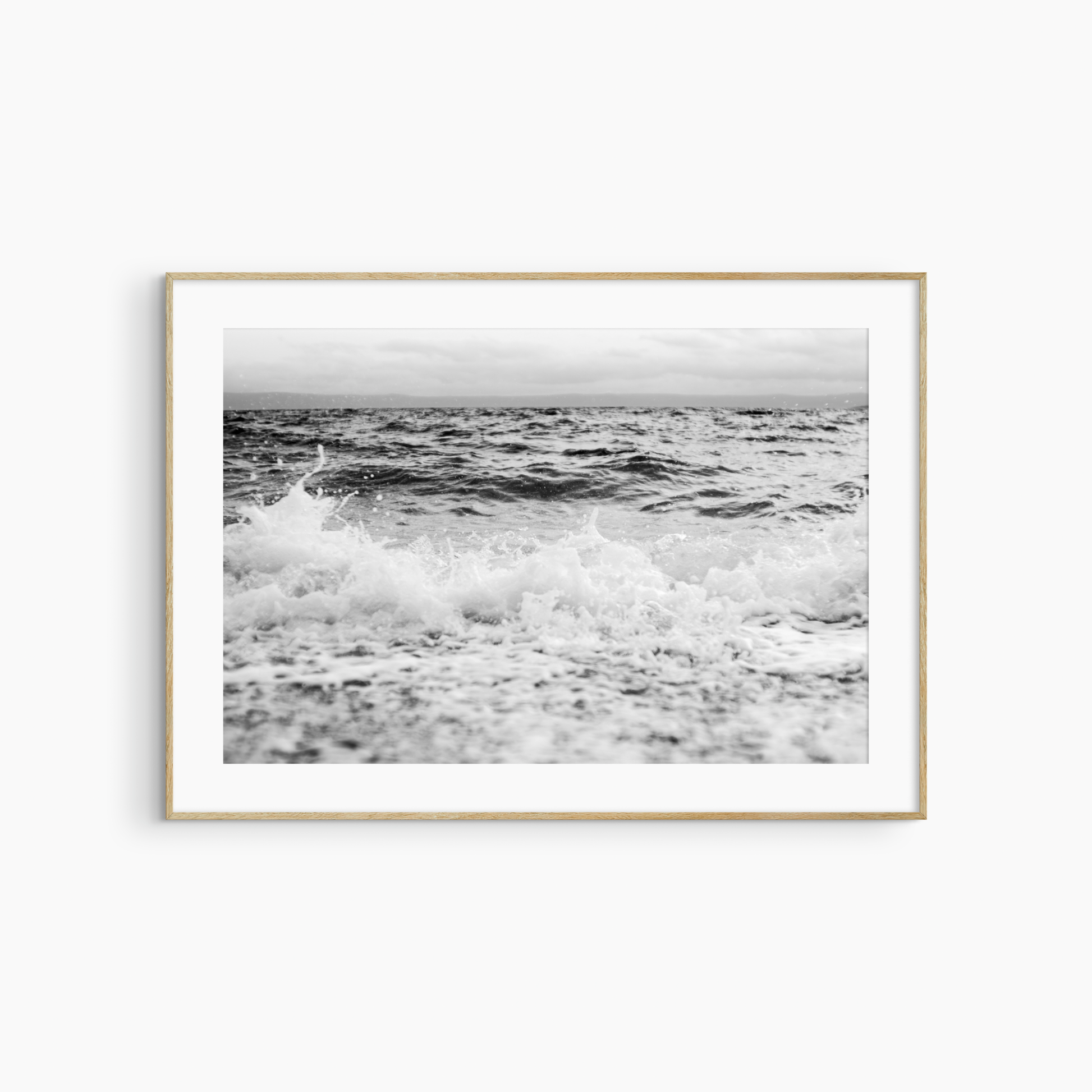 Printable crashing wave photography, black and white stormy ocean wall art, dramatic coastal print