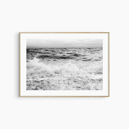Printable crashing wave photography, black and white stormy ocean wall art, dramatic coastal print
