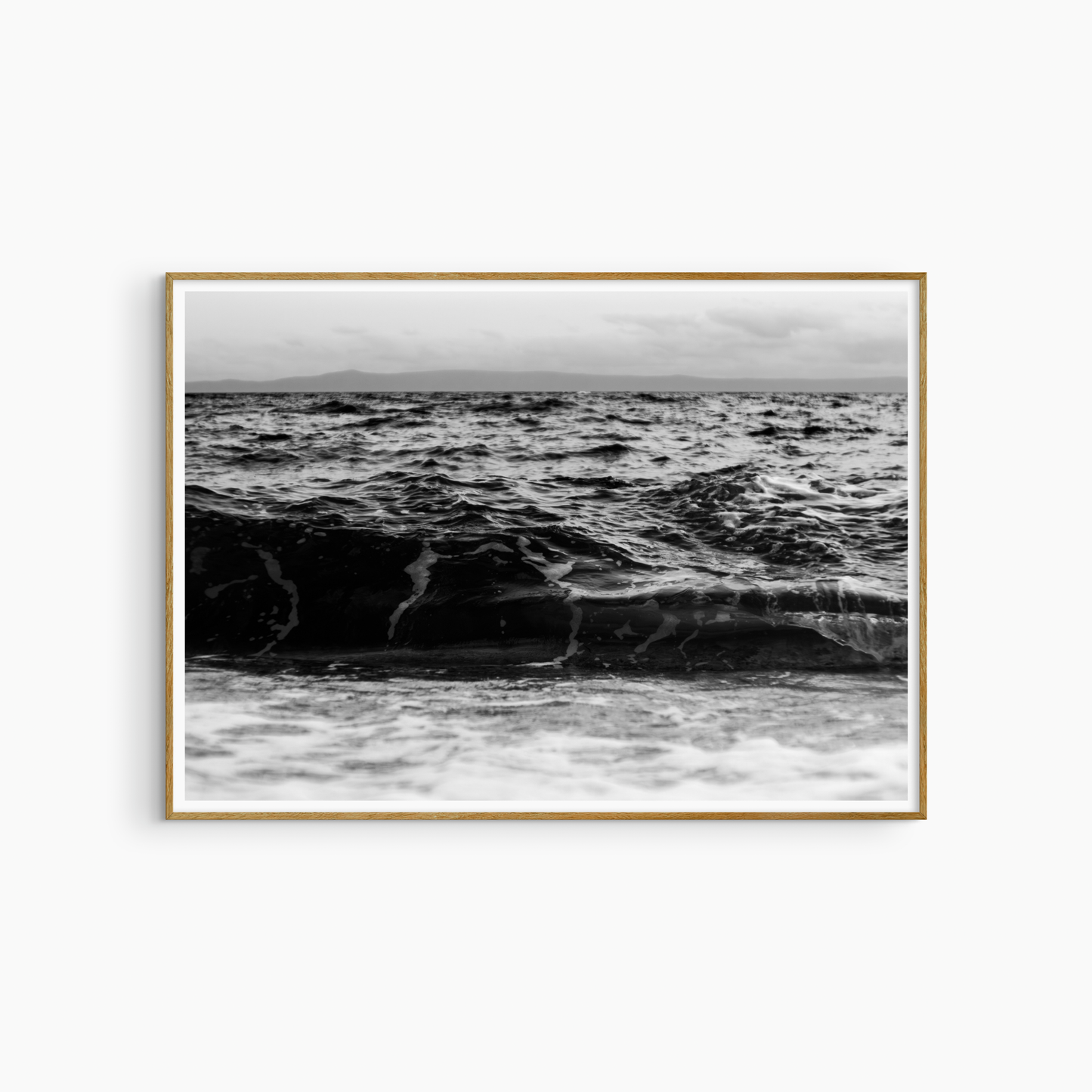Black and white dark wave photography print, moody stormy sea wall art, dramatic ocean print