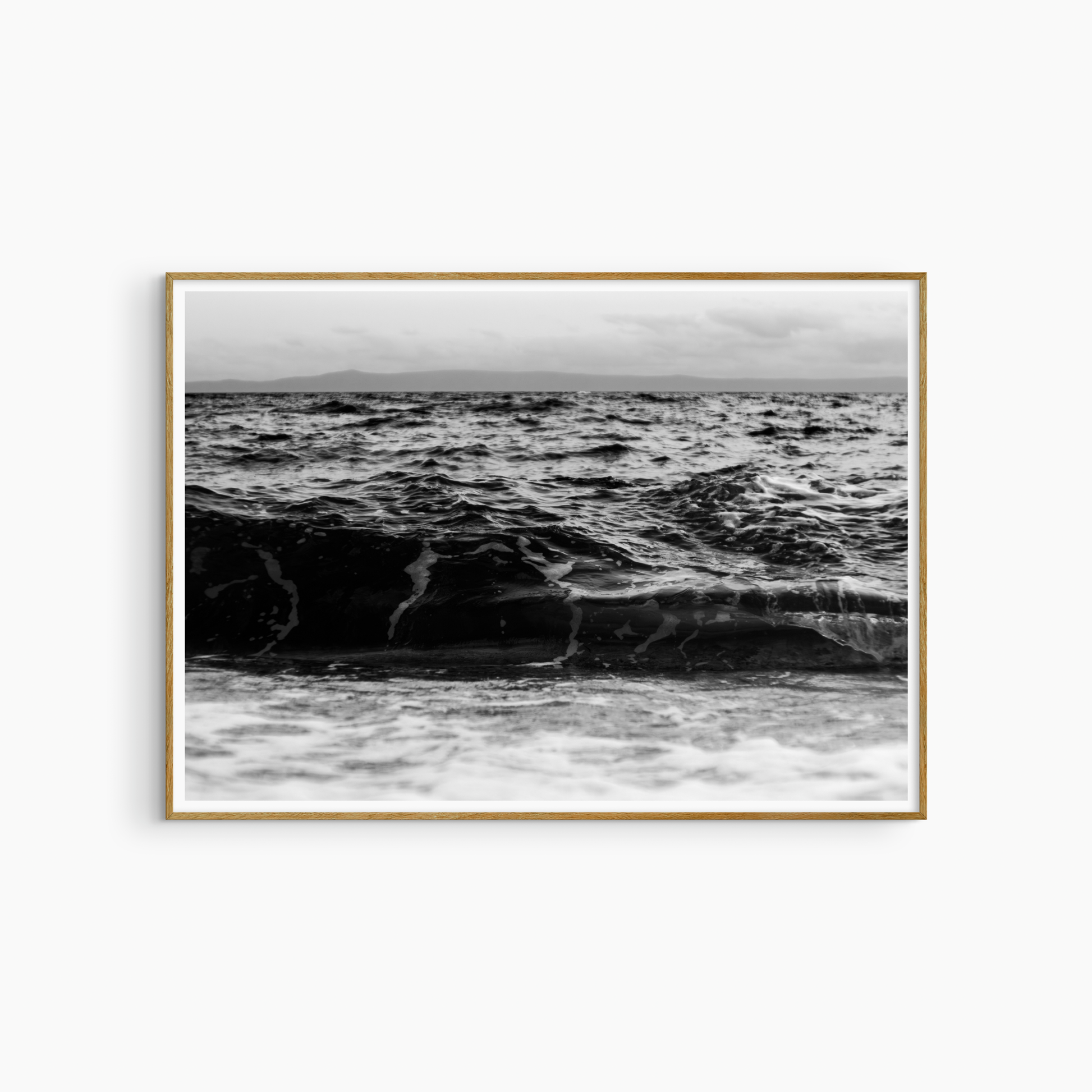 Black and white dark wave photography print, moody stormy sea wall art, dramatic ocean print