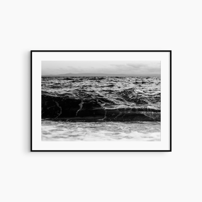 Minimalist dark wave photography printable, black and white moody sea wall art, stormy ocean print