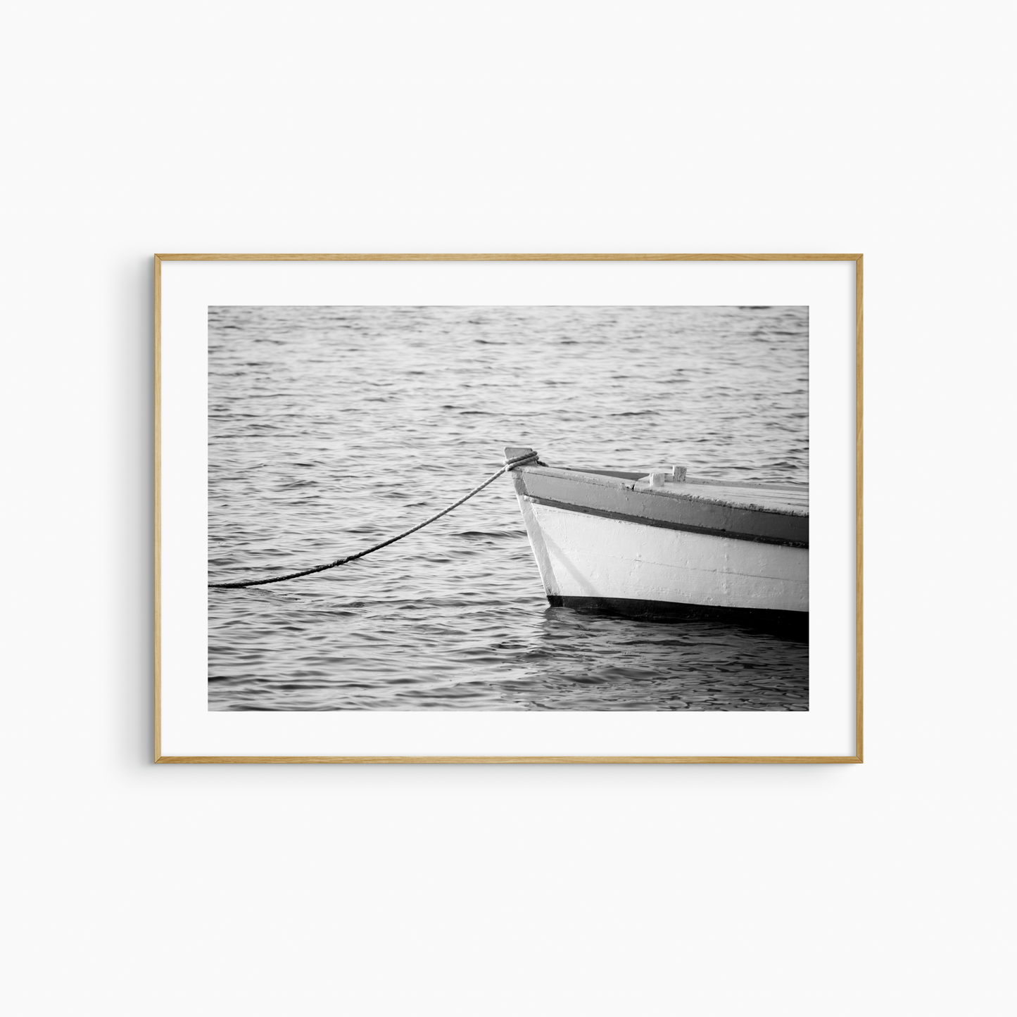 Black and white fishing boat photography print, minimalist nautical wall art, boat and sea print