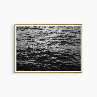 Black and white ocean ripples photography print, dark sea texture wall art, abstract water print