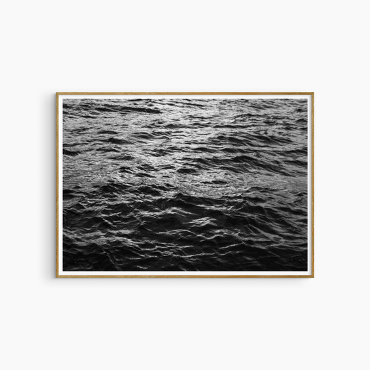 Black and white ocean ripples photography print, dark sea texture wall art, abstract water print