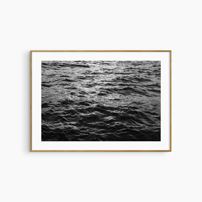 Dark sea ripples photography print, black and white abstract ocean wall art, coastal texture print