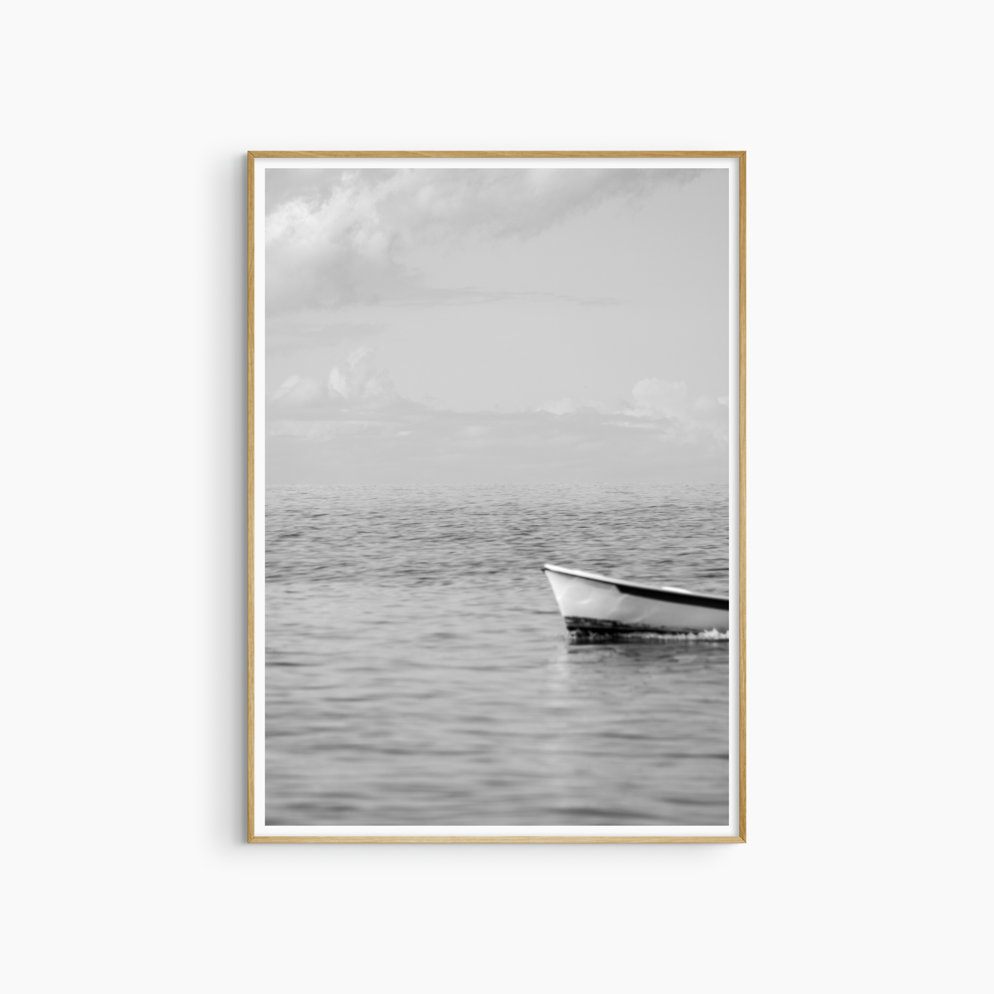 Black and white coastal boat print, passing fishing boat wall art, minimalist sea photography printable