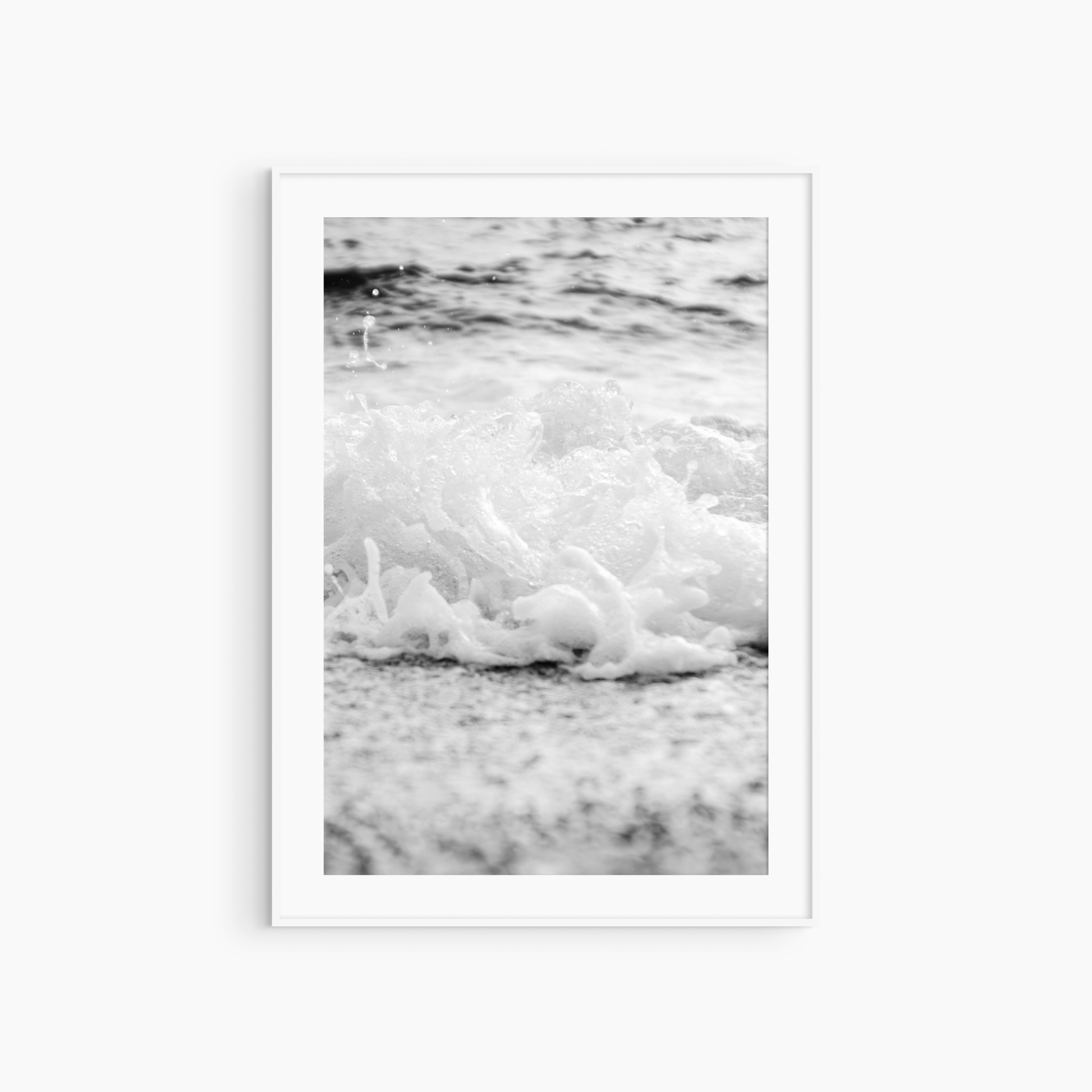 Minimalist sea foam photography printable, black and white wave shore wall art, coastal detail print