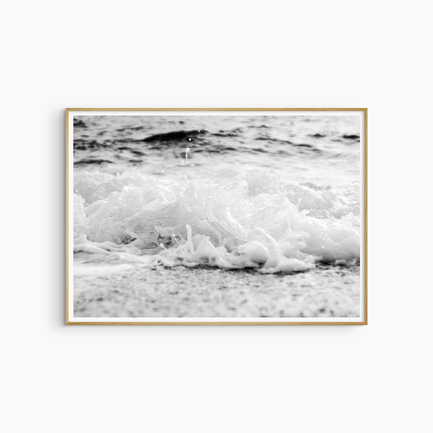 Minimalist foamy wave photography printable, black and white shore wall art, wild sea foam print