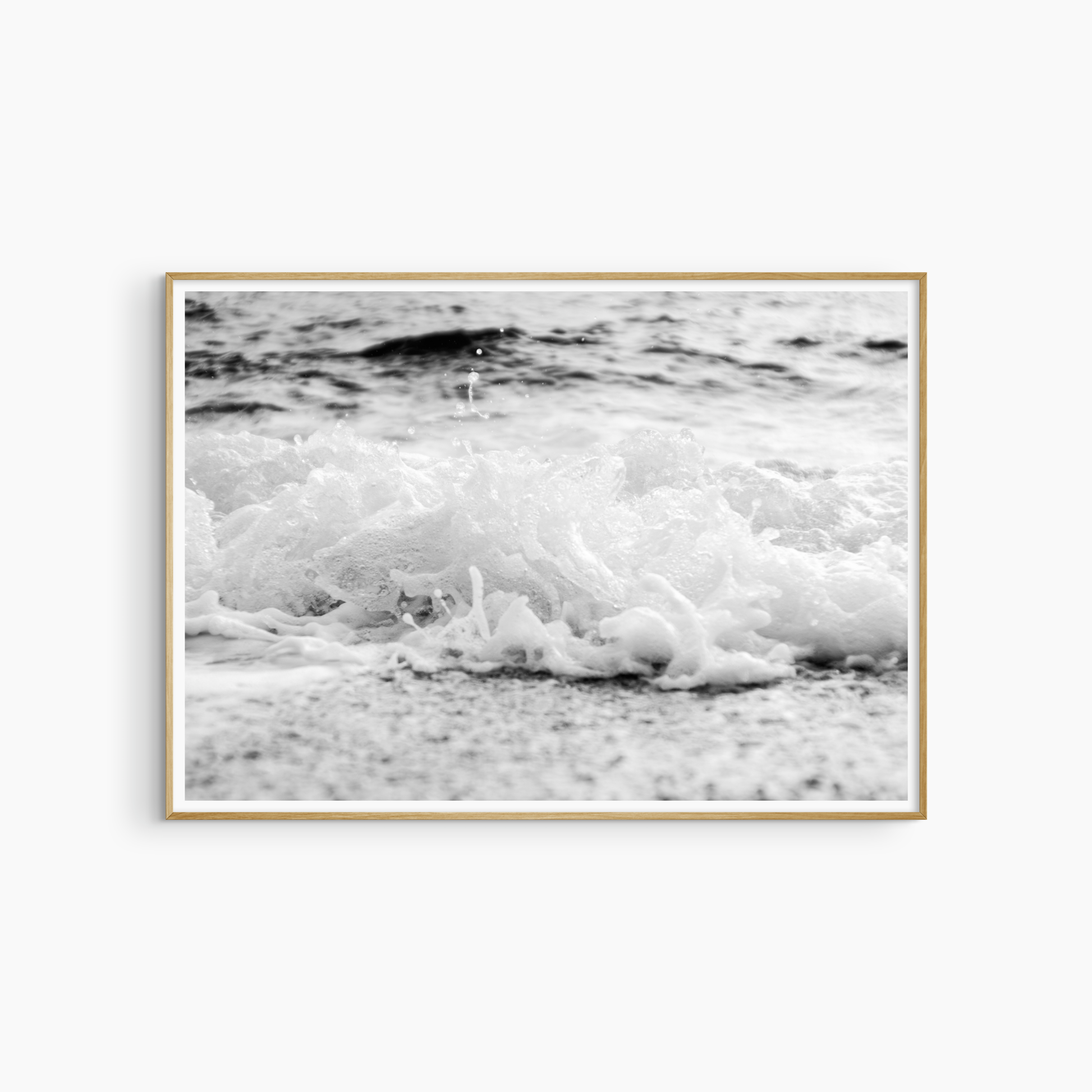 Minimalist foamy wave photography printable, black and white shore wall art, wild sea foam print