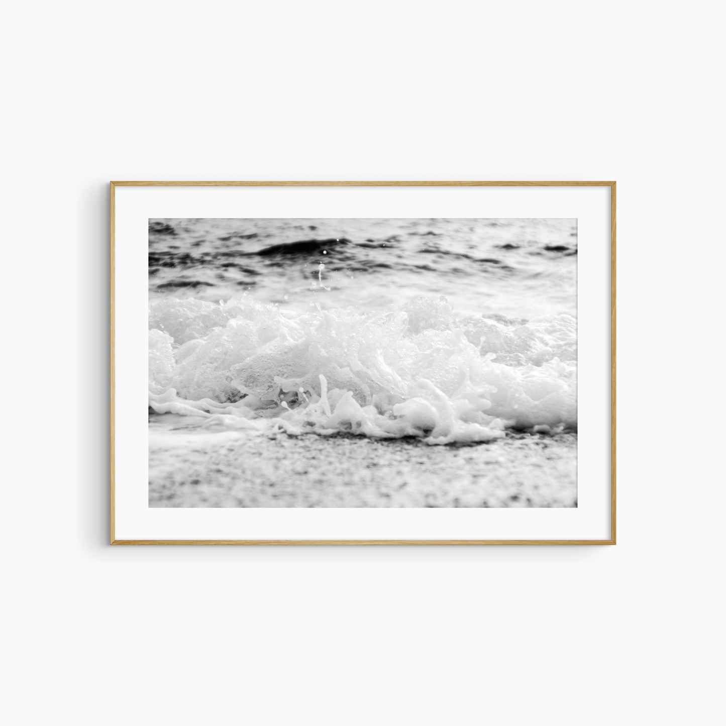 Black and white foamy wave photography print, dynamic coastal shore wall art, sea foam print