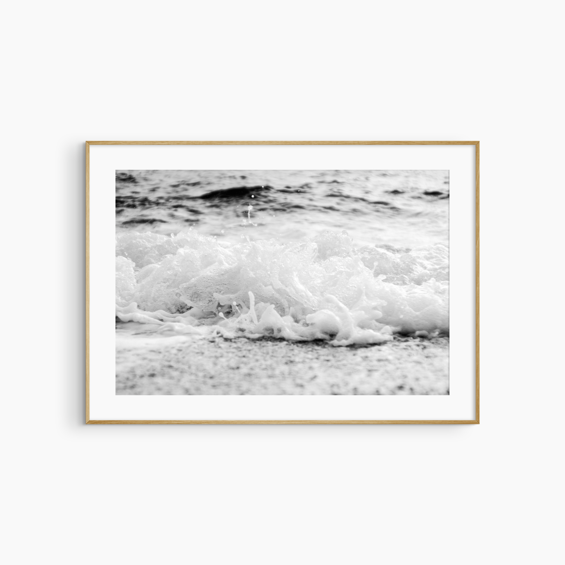 Black and white foamy wave photography print, dynamic coastal shore wall art, sea foam print