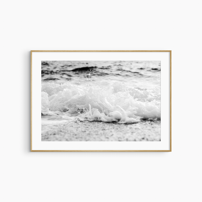 Black and white foamy wave photography print, dynamic coastal shore wall art, sea foam print