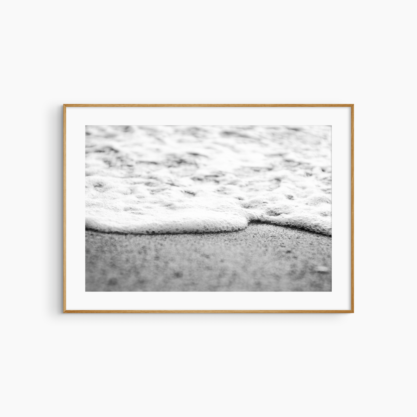 Black and white sea foam edge photography print, minimal beach wall art, coastal shore texture print