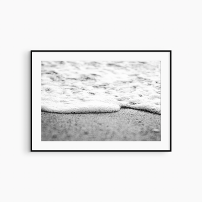 Minimalist sea foam photography printable, black and white beach texture wall art, shore detail print