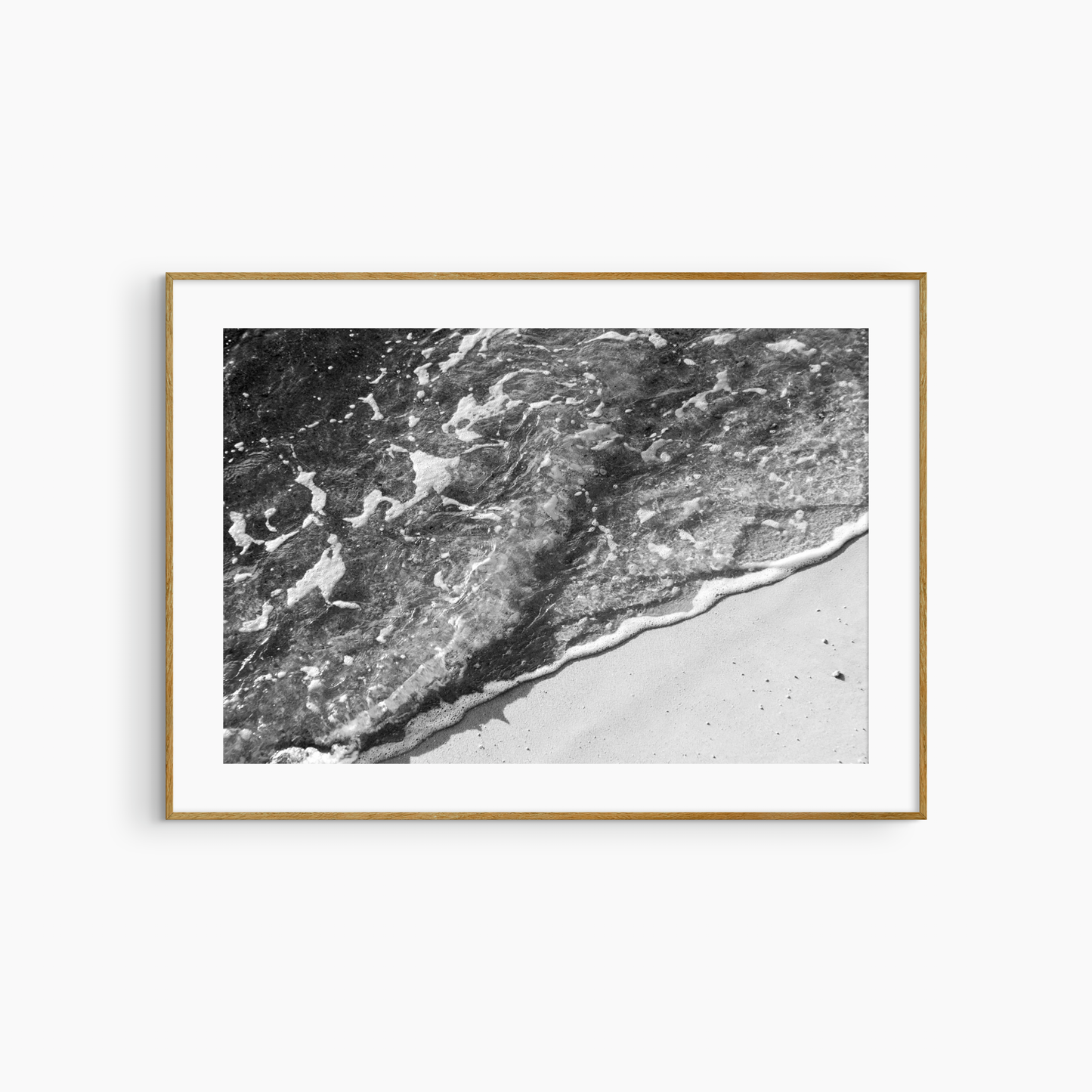 Black and white shore wash photography print, overhead beach wall art, foam and sand coastal print