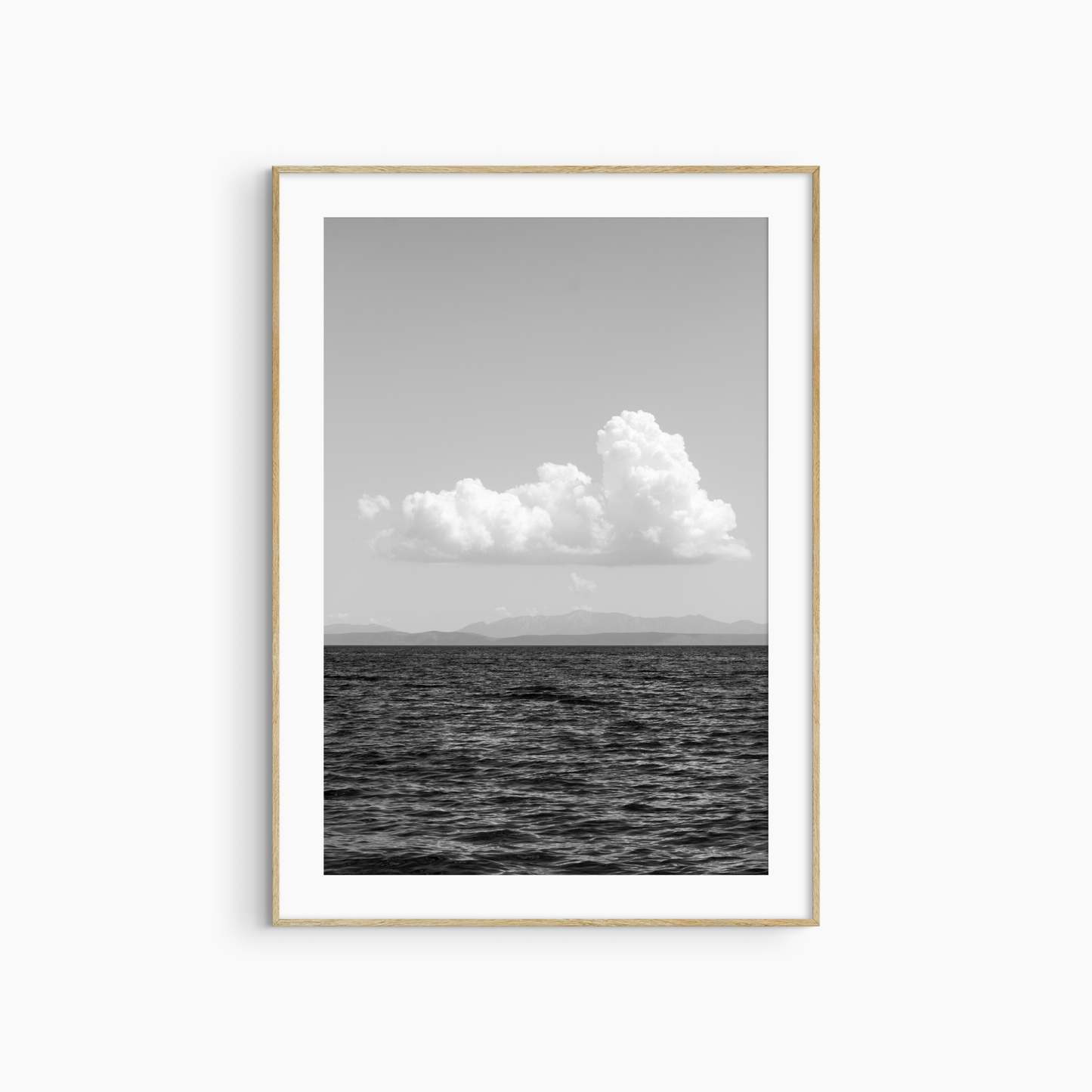 Minimalist cloud photography printable, black and white sea and sky wall art, horizon cloud print