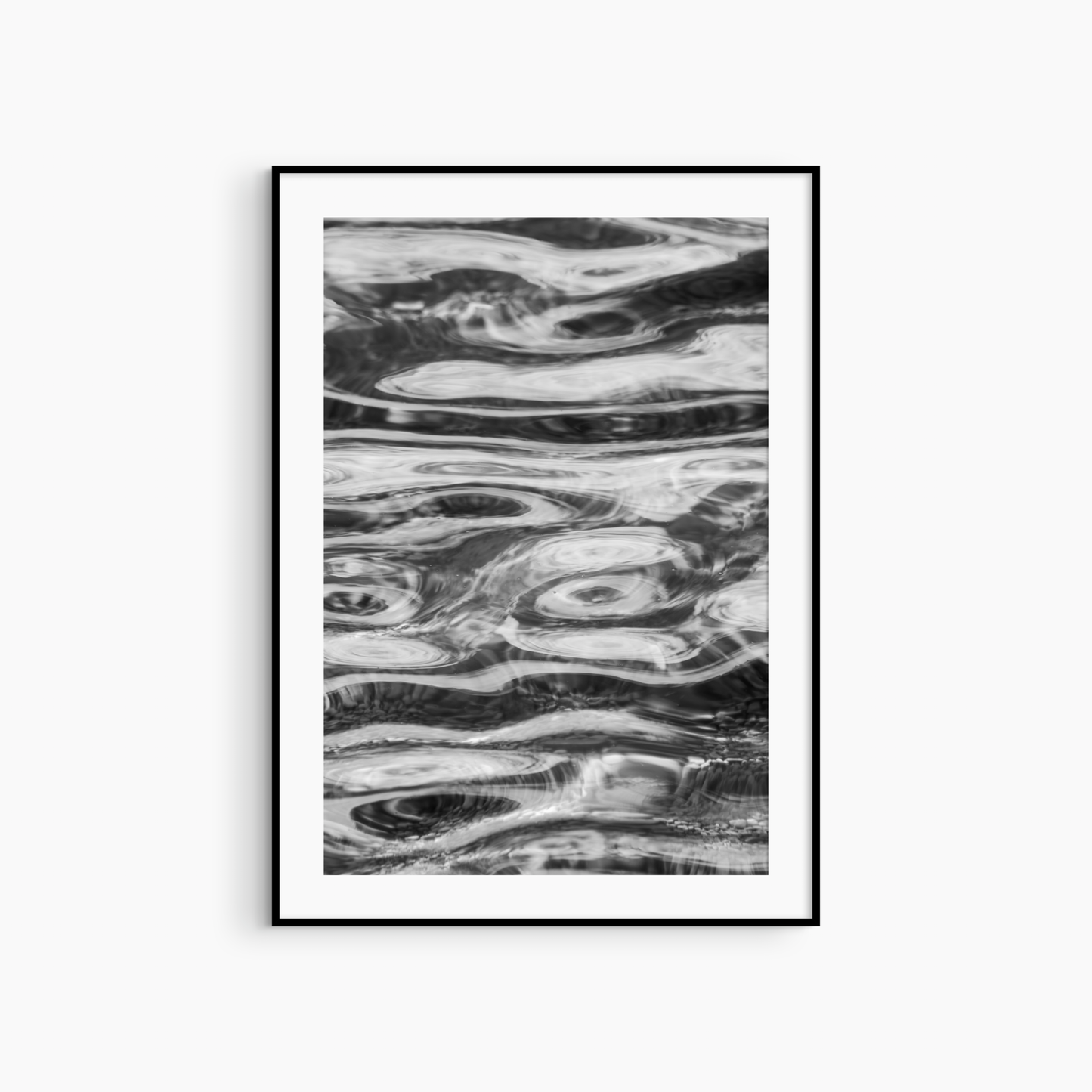 Water ripples and circular patterns photography print, black and white abstract wall art, coastal print
