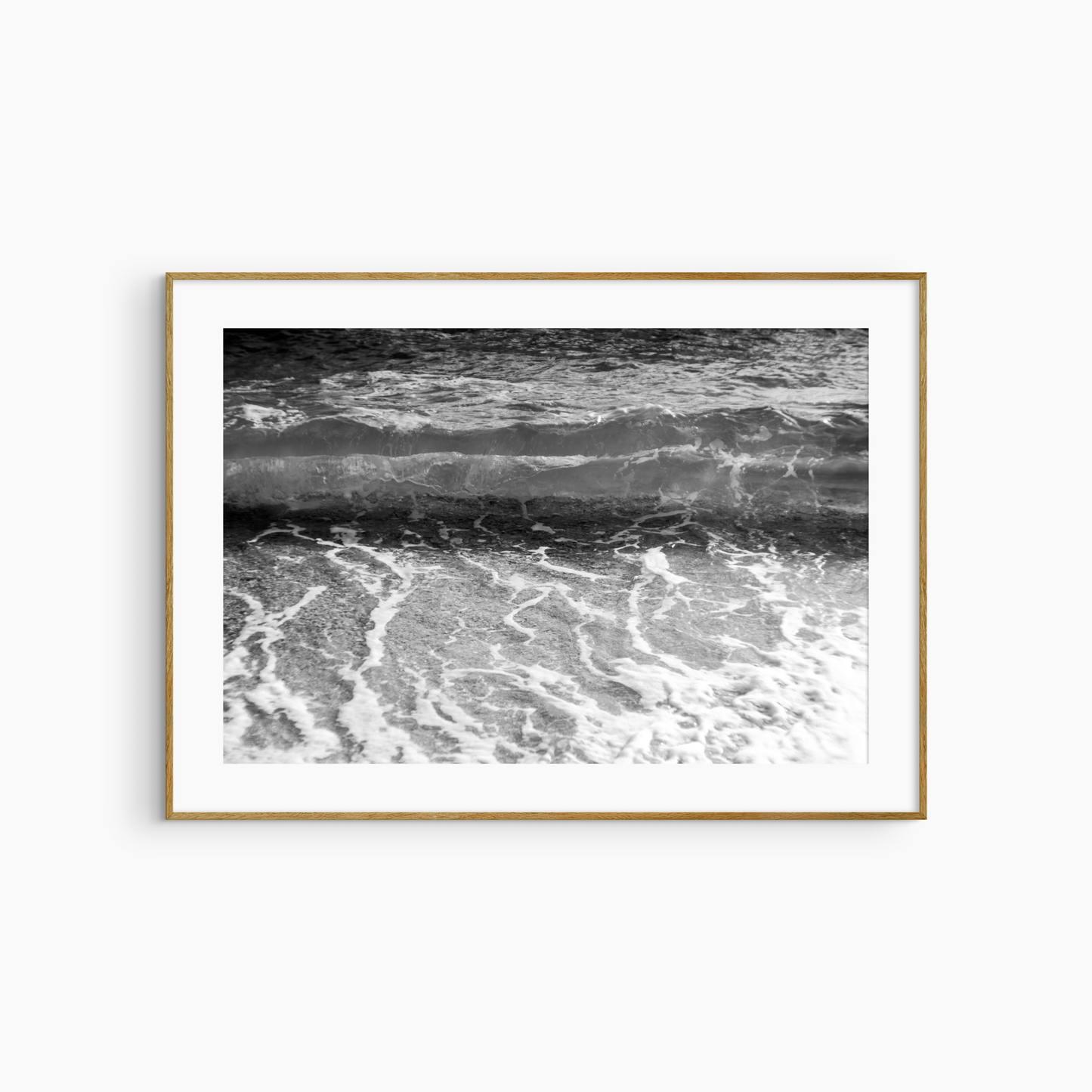 Black and white wave on pebble shore photography print, dramatic coastal wall art print